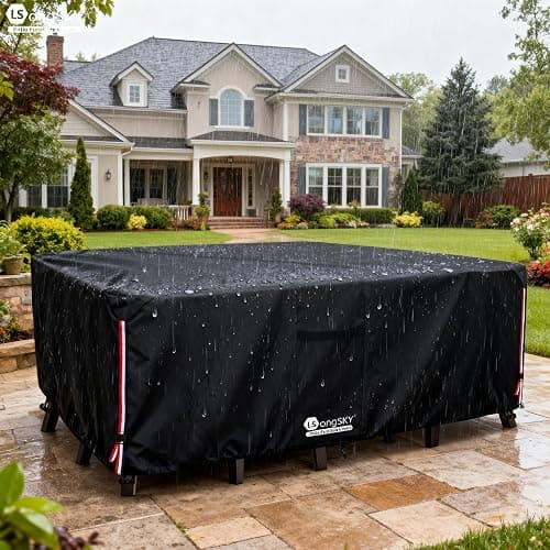LSongSKY Outdoor Furniture Covers Waterproof,600D Heavy Duty Patio Cover for 6/7/8 PCS Sets Sectional Sofa Couch Dining Rocking Swivel Chairs Ottomans Coffee Table,111L x 74W x 28H inch Black thumbnail 7