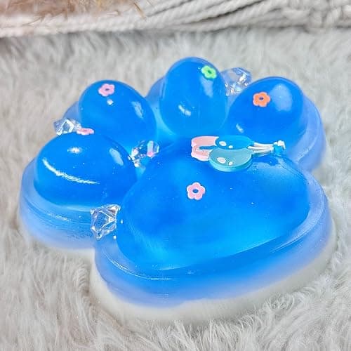 Pawfect Tail Big Taba Squishy Cat Paw, 5 in Large Paw Squeeze Toy Glittering Blue & White for Stress Relief and Relax, Sticky Squishies Fidget Toys for Party Favors Novelty Things Birthday Gift thumbnail 3