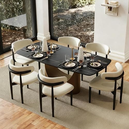 POVISON 71" Modern Dining Table for 6, Matte Black Heavy-Duty Dining Table, Sintered Stone Dining Tabletop with Bronze Carbon Steel Pedestal, 71 inch Rectangle Dining Room Table (Table Only) - Image 1