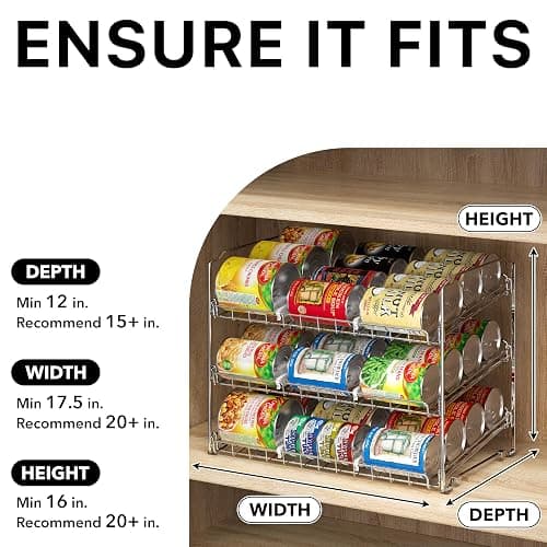 Simple Houseware Stackable Can Organizer Rack for Pantry/Cabinet – 11.5" D x 17" W x 13.75" H, Holds 36 Cans, 3-Tier Can Food Storage Dispenser, Chrome thumbnail 4
