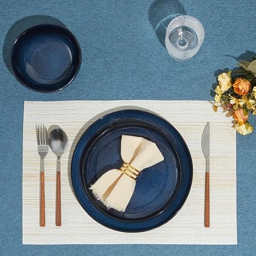 Pokini Stoneware Dinnerware Sets for 8, 32Pcs Ceramic Plates and Bowls Sets | Stoneware Dishware sets, Microwave & Dishwasher Safe, Cereal Bowls and Dinner Plates Set, Stackable Dishes Set, Starry Blue thumbnail 9