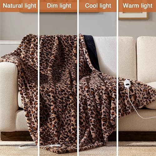 Beautyrest Long Brushed Faux Fur Ogee Textured Design Electric Blanket, Auto Shut Off, Virtually Zero EMF, Multi Heat Setting, UL Certified, Machine Washable, Leopard Throw 50x60 thumbnail 7
