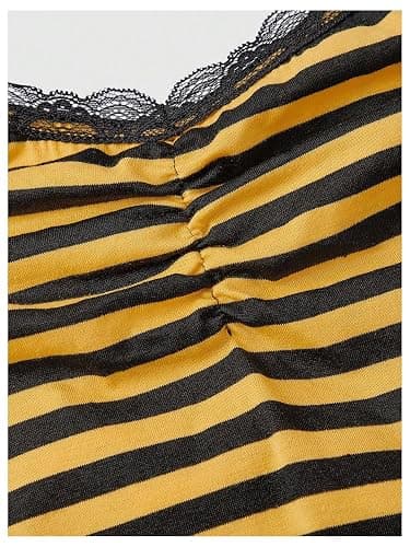 SOLY HUX Women's Striped Lace Trim Camisole Tops Y2k Grunge Alt Tank Top | Sleeveless, V Neck, Slim Fitted, Gothic Style, 2000s thumbnail 2