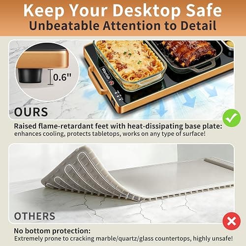 Electric Warming Tray,XL 32"x12",Tempered Glass Warming Mat for Food,Black | Keep Food Warm,Gold Handles Food Warmers For Parties Buffet Daily Gatherings,Temperature Control,Thermostat,Full Surface Warm thumbnail 6