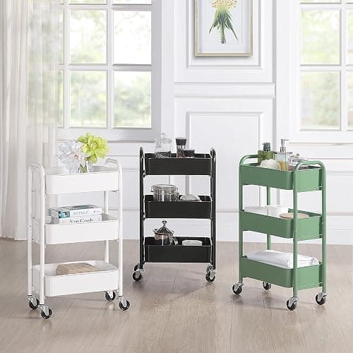 SunnyPoint 3-Tier Delicate Compact Rolling Metal Storage Organizer - Mobile Utility Cart Kitchen/Under Desk Cart with Caster Wheels - WHT (15.35" X 10.24" X 26.8"H) - Wht - 15.35" X 10.24" X 26.8"H thumbnail 5