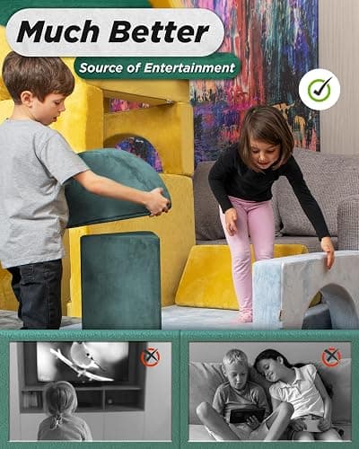 Lunix LX15 14pcs Modular Kids Play Couch, Design-Patent Child Sectional Sofa, Fort-Play Bedroom Playroom Furniture for Toddlers, Convertible Foam, Washable Covers, Oeko-TEX & CertiPUR-US, Sage Teal thumbnail 4