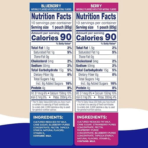 GoGo squeeZ Low Fat YogurtZ Variety Pack, 3 oz Pouches, 20 Count | Kids snack, blueberry & berry flavor, real yogurt & fruit; no fridge needed, gluten and nut free, recloseable cap, BPA-free thumbnail 3