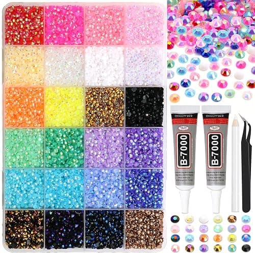 RODAKY Resin Rhinestone for Bedazzling Colorful Flatback Crystals AB Color 3mm Gems Kit with 2PCS 10ml B7000 Glue Tweezer Diamond Making Kit for DIY Craft Clothing Shoes Nail Decor - Image 1