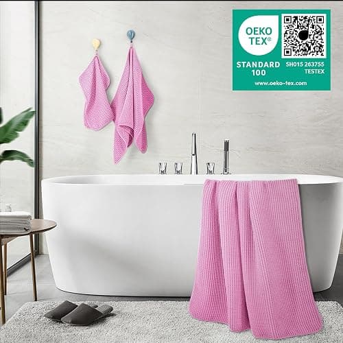 POLYTE Oversize, 60 x 30 in., Quick Dry Lint Free Microfiber Bath Towel Set, 6 Piece (Waffle Weave) thumbnail 5