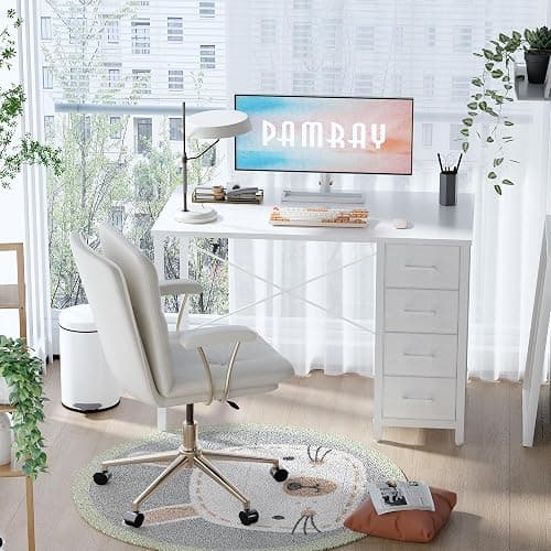 Pamray 32 Inch Computer Desk with 4 Drawers Small Office Desk for Home Bedroom Study Writing Simple Modern Computer Table White thumbnail 2