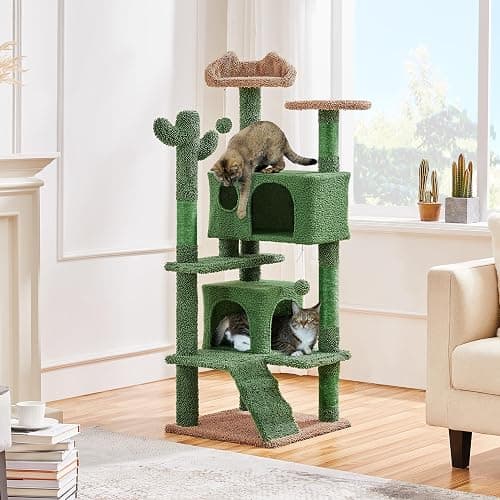 Yaheetech Albero Tiragraffi per Gatti a Forma di Cactus Condominio Palla Gioco in Truciolato e Corda di Sisal 48,5 cm × 48,5 cm × 138 cm thumbnail 8