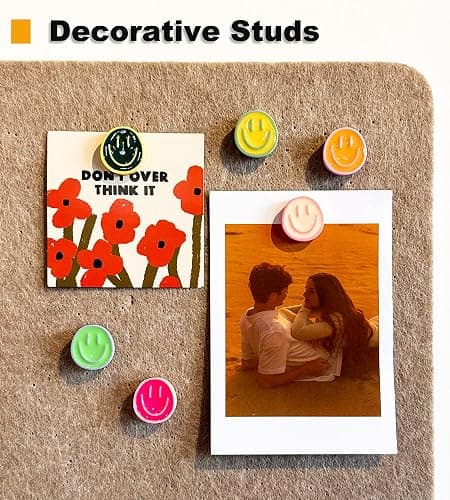 24 Smiley Face Decorative Push Pins, Cute Bulletin Board Push Pins, Thumbtacks for Cork Boards, Office Organization, or Home Décor (24-Colourful) thumbnail 3