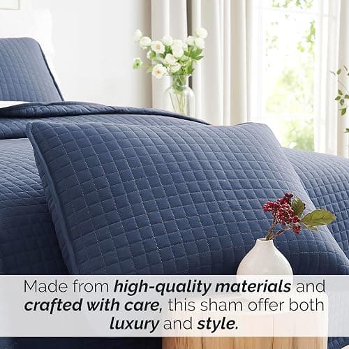 Southshore Fine Living, Inc. Blue Pillow Shams Standard Size 20"x26", Decorative Pillow Covers Queen Size Set of 2, Quilted to Match Full/Queen Quilt Set, Dark Blue thumbnail 3