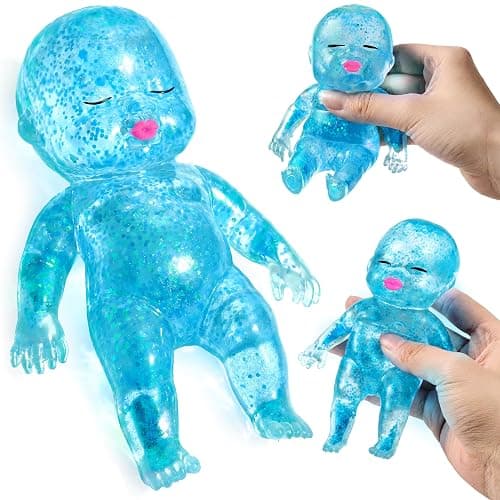 JOYIN Blue Baby Stress Relief Toy, 6.1Inch Baby Glitter Squishy Toy, Slow Rising Toy for Kids & Adults, Soft Squeeze Anxiety Relief Fidget Sensory Toy for Gifts, Party Favors, Office - Image 1