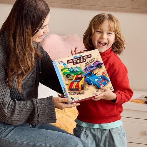 Klever Kits 4 DIY Wooden Race Cars-Build & Paint Your Own Wood Craft Kit, 4 Race Cars Toy, Easy to Assemble Arts Crafts Kit, Birthday Party Presents for Kids Boys and Girls thumbnail 2
