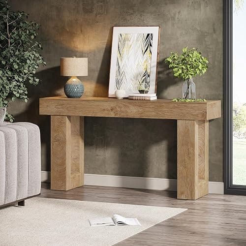 Tribesigns 63-Inch Long Console Table, Wooden Rectangular Sofa Table Behind The Couch, Farmhouse Entryway Table for Entrance, Hallway, Living Room (Natural) thumbnail 3