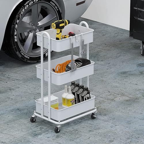 SimpleHouseware 3-Tier Kitchen Cart Metal Utility Rolling Cart, White thumbnail 6