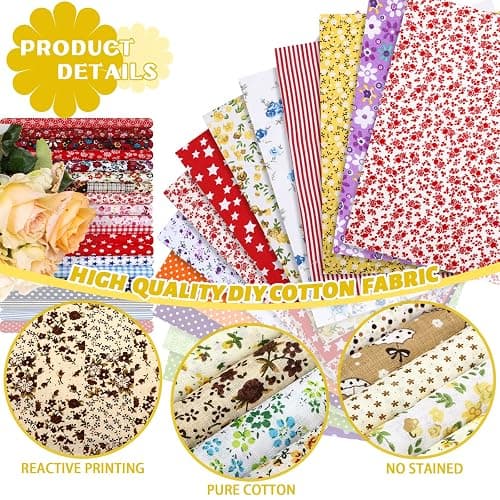 Moukeren 500 Pcs 4 x 4 Inch Cotton Fabric Squares Pre Cut Patchwork Quilting Fabric Bundles Layer Floral Printed Quilt Squares Material for DIY Craft Sewing Clothing Scrapbooking Handmade Accessory thumbnail 3