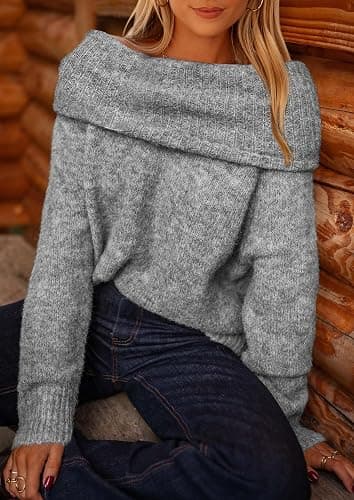 PRETTYGARDEN Women's Off The Shoulder Sweater Long Sleeve Tops 2025 Fall Loose Knit Pullover Sweaters Winter Clothes thumbnail 5