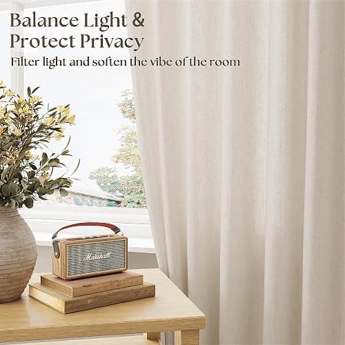 Extra Wide Beige Pinch Pleated Linen Curtains 108 Inches Long 72 Inch Wide for Living Room Light Filtering Semi Sheer Window Drapes with Hooks Rings for Patio Sliding Glass Door 1 Panel 72x108 thumbnail 5