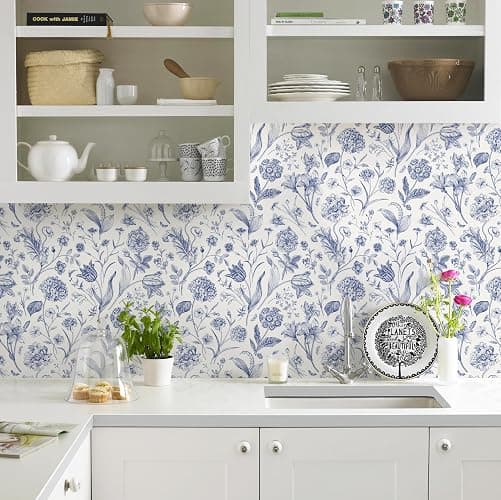 lenify Floral Peel and Stick Wallpaper Blue Contact Paper 16.9inch x 118.1inch Blue and White Wallpaper Boho Removable Vintage Wall Paper Self Adhesive Flower Decor Vinyl for Cabinets Drawer thumbnail 2