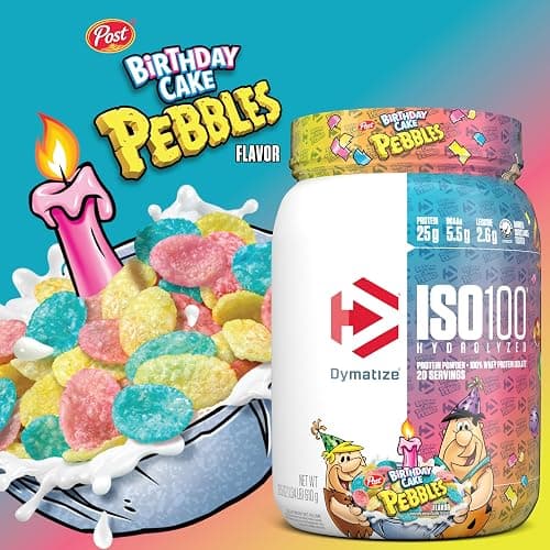 Dymatize x Birthday Cake Pebbles ISO100 Whey Protein Powder Isolate, 25g of Protein, 20 Servings, 5.5g BCAAs, 120 Cal., Gluten Free, 1g Fat, 1g Sugar, 2g Carb thumbnail 3