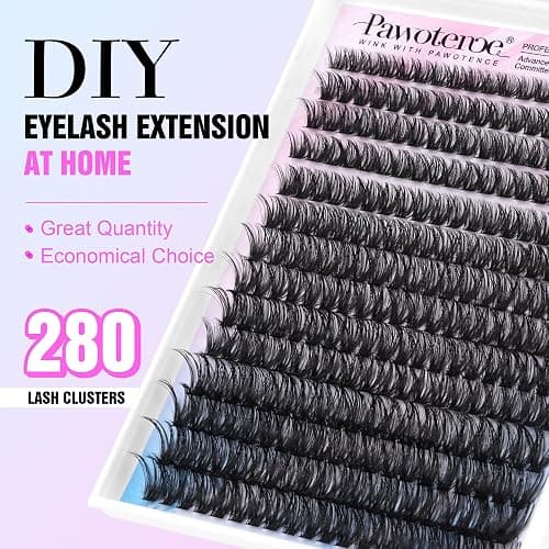 Pawotence Lash Clusters 280pcs Individual Lashes Cluster Eyelash Extensions 50D 9-16mm Mix Eyelash Clusters Lash Extension for Self Application at Home (50D, 0.07D, 9-16mm) thumbnail 2