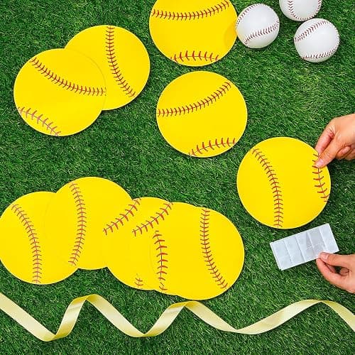 Tenceur 80 Pcs Softball Cutouts 5.91 Inch, Sports Party Decorations DIY Paper Ball Cut Outs with Glue Points, Bulletin Board Poster Sport Theme Party Birthday Baby Shower Game Day Wall Decor Supplies thumbnail 7