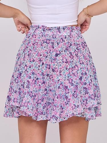Caracilia Skorts for Women Boho Casual Beach Mini Skirts Summer Floral Ruffle Chiffon Flowy Shorts 2026 Trendy Outfits thumbnail 3
