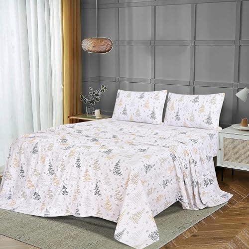 RUVANTI Flannel Sheets Split King Size - 100% Cotton Brushed Split King Bed Sheets Set - Deep Pockets 16 Inches - All Seasons Breathable & Extra Soft - Warm & Cozy, 5 Piece, Christmas Tree thumbnail 9