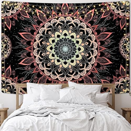 Yugarlibi Mandala Wandbehang Wandteppich Indisch Böhmisch Hippie Wandtuch Wand Deokration Rosa Lotos Tapisserie Ästhetisch für Zimmer Wohnheim Schlafazimmer, 150x130cm thumbnail 2