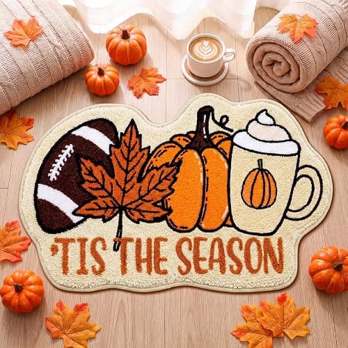 Tinideya Fall Football Bathroom Rugs Pumpkins Maple Leaf Bath Mat 32 x 20 Inch Non Slip Absorbent Its The Season Bath Rug Thanksgiving Bathroom Decor for Home Tub Shower Bedroom Decor thumbnail 2