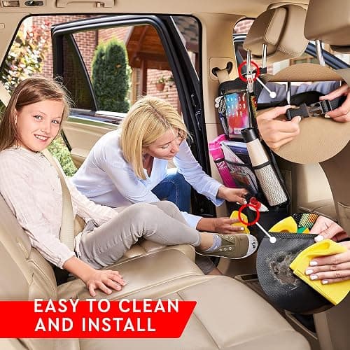 Helteko Backseat Car Organizer, Kick Mats Back Seat Protector with Touch Screen Tablet Holder, Back Seat Organizer for Kids, Travel Accessories with 9 Storage Pockets 2 Pack, Black thumbnail 5