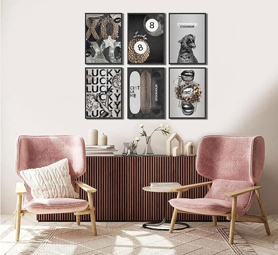 6Pcs Trendy Leopard Wall Art Stockholm Style Posters Prints Funky Cheetah Canvas Wall Decor Lucky 8 Ball Painting Pictures for Girls Bedroom Apartment Dorm Unframed thumbnail 7