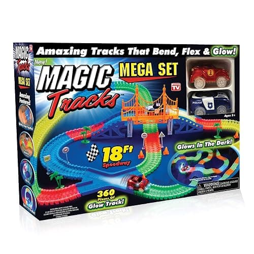 Ontel Magic Tracks Mega Set - 2 LED Race Cars and 18 ft. of Flexible, Bendable Glow in The Dark Racetrack - As Seen on TV - Image 1