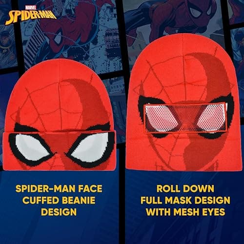 Marvel Spider-Man Miles Morales Roll Down Cuff Beanie Hat, Knitted Winter Skull Cap thumbnail 3