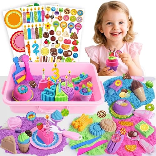 Billeeit Cake & Ice Cream Sensory Bin Sand Toy, Sand Kit Sensory Toys w/lid and 4 Color Moldable Sensory Play Sand 2.2lbs, Molds, Tools Set 43pcs Total for Toddlers, Fun Gifts for Kids Girls 3+ thumbnail 8