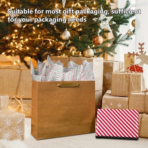 Bobobag 150 Sheets 20"X14" Christmas Tissue Paper for Gift Bags Party Decoration, Red, Green, White, Red Diagonal, Merry Christmas Wrapping Paper thumbnail 5