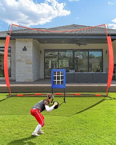 Sturdum 12x9/16x10/20x10ft Barricade Backstop Net, Ball Sports Barrier Netting, Protection Screen for Baseball Softball Lacrosse Soccer Hockey Training for Backyard with Carry Bag thumbnail 7