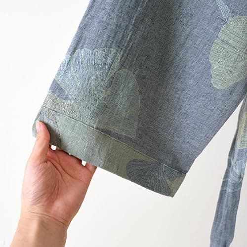 Purefair 100% Cotton Gauze Ginkgo Leaf Kimono Robe, Long Knit Loose Bathrobe Nightgown Ladies Loungewear Sleepwear for Women thumbnail 6