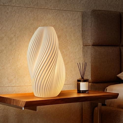RONDURE Modern Ceramic Decorative Table Lamp Living Room Bedroom Bedside | Handcrafted Unique Warm Ambient Lighting Lamp, Accent White Translucent Ceramic shade, Fully Dimmable, Corded, Bulb Included thumbnail 6