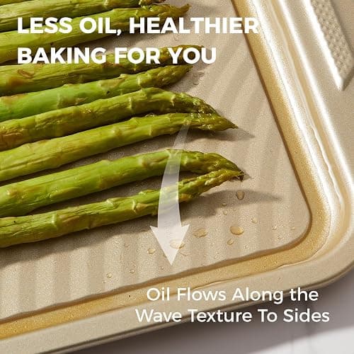 HONGBAKE 9-Piece Nonstick Bakeware Set, Wave Texture for Easy Release, 0.8mm Thick Non-Toxic Baking Pans Set, Includes Stackable Cookie Sheets, Antique Gold thumbnail 7