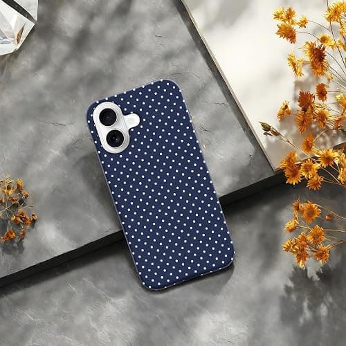 Aleviker Case for iPhone 17, Glossy Hybrid 2-Layer Hard Shell, Aesthetic Scratch Resistant Cover, Navy Blue Polka Dot thumbnail 7