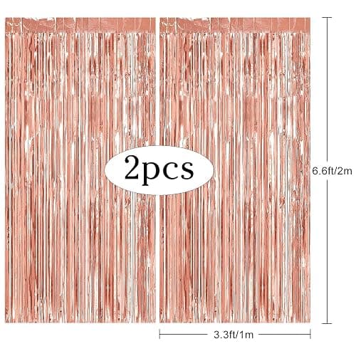 ASTARON 2Pcs Rose Gold Foil Fringe Curtains Shiny Metallic Fringe for Baby Shower Party Birthday Party Decoration thumbnail 3