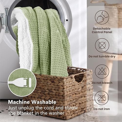 blunique Heated Blanket Electric Throw Waffle, 50x60 Inches Sherpa Fleece Fast Heating Blanket 6 Heating Levels & 4 Hours Auto Off ETL Certification, Sage Throw thumbnail 7