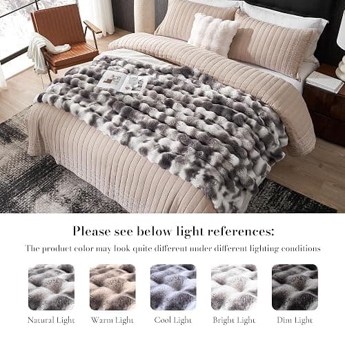 Amélie Home Faux Fur Throw Blanket for Couch, Ultra Soft Fuzzy Plush Bubble Throw for Sofa, Living Room & Home Decor, 50"x60", Tie-dye Grey thumbnail 4