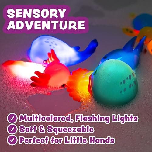 Tub Works® Under the Sea™ Light Up Bath Toys, 6 Pack | Water-Activated Light Up Toys Flash & Change Color | Easy-Grip Baby & Toddler Bath Toys | Sensory Bathtub Toys with Bath Lights for Kids Bath thumbnail 6