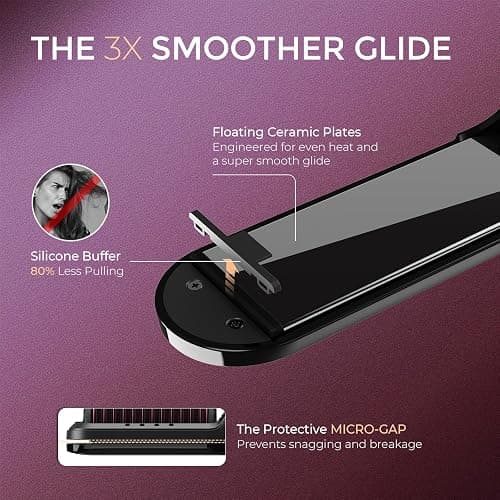 TYMO Flat Iron Hair Straightener Brush 2 in 1, 200M Ions Hair Straighteners for Women, Ceramic Dual Voltage Straightening Hot Comb for Anti-Frizz Straights, Waves, Curls, 3X Less Heat Damage, Black thumbnail 6
