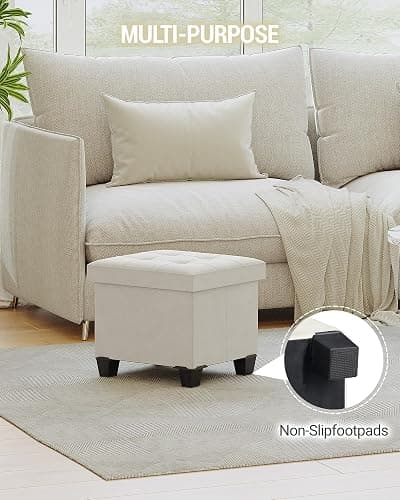 Kerioers Storage Ottoman, Foldable Ottoman Foot Rest, Foot Stool, Bench with Storage, 660 lb Load Capacity, for Living Room, Bedroom, Dorm, Cream White FSS10W01V2 - 12.9"D x 16.1"W x 12.9"H - Cream White thumbnail 7
