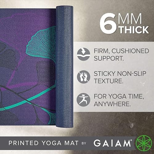 Gaiam Yoga Mat - Premium 6mm Print Extra Thick Non Slip Exercise & Fitness Mat for All Types of Yoga, Pilates & Floor Workouts (68"L x 24"W x 6mm Thick) thumbnail 3